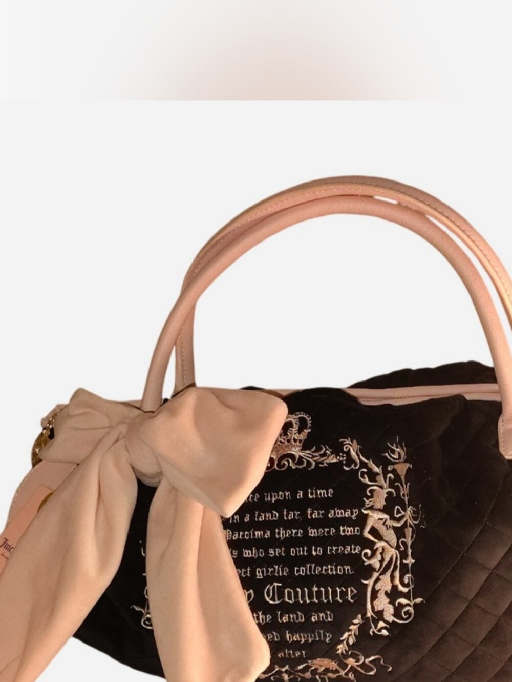 Juicy Couture Bowler Quilted Bow-Accent Satchel in Black and Blush
